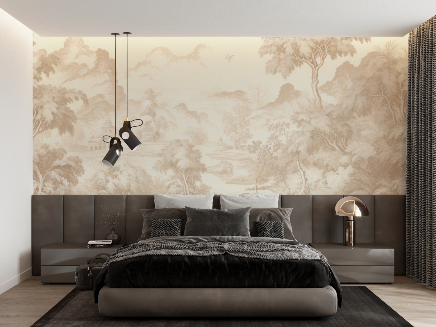 Papier Peint Toile De Jouy Beige - francais