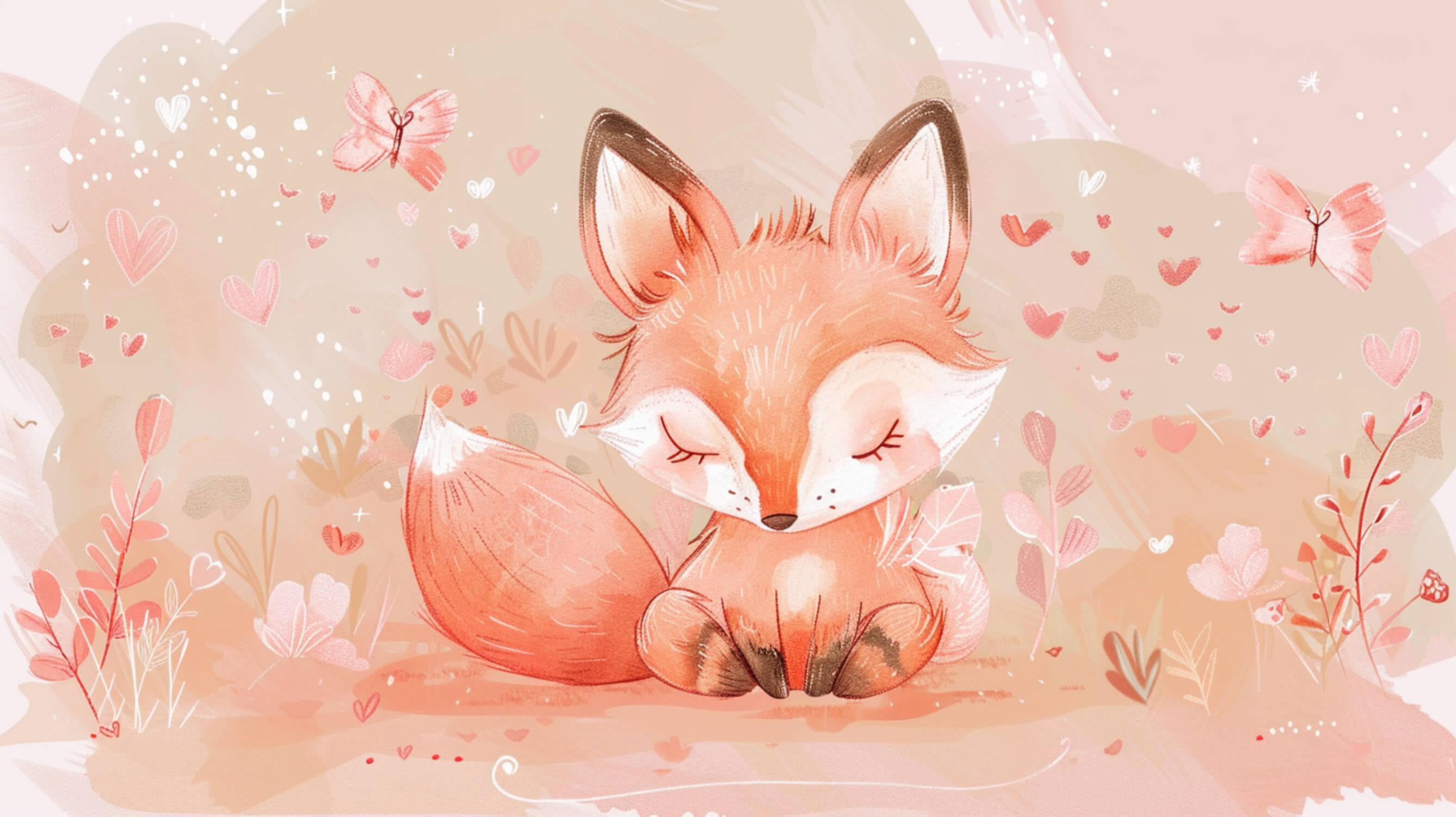 Papier Peint Renard Bébé Aquarelle Fille