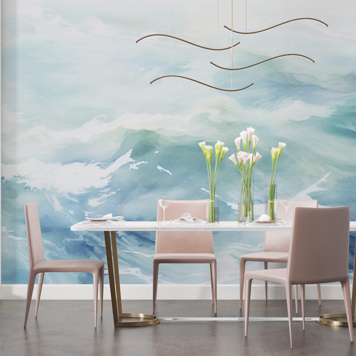 Papier peint aquarelle vague salon