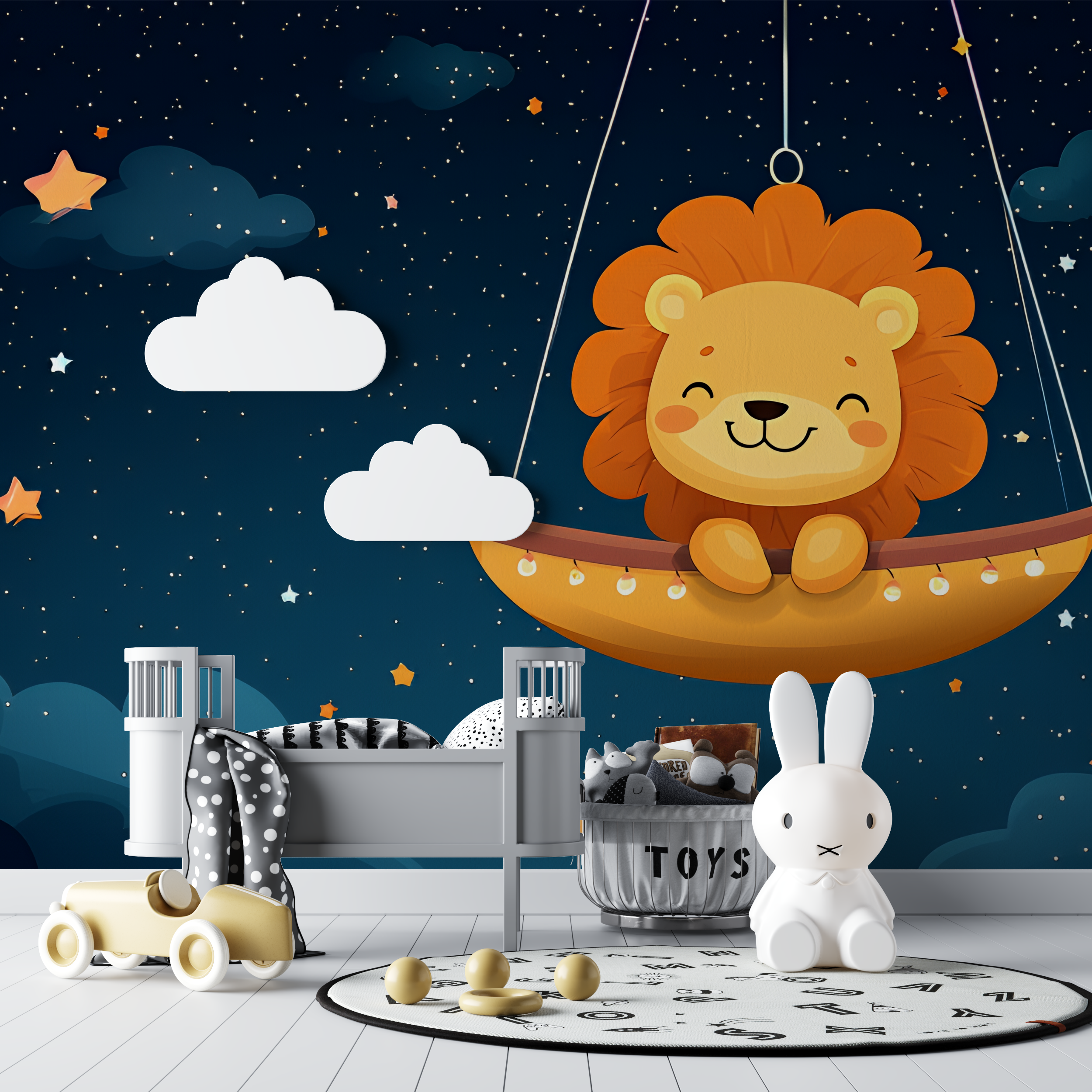 Papier peint lion et etoiles dorees bebe tipi