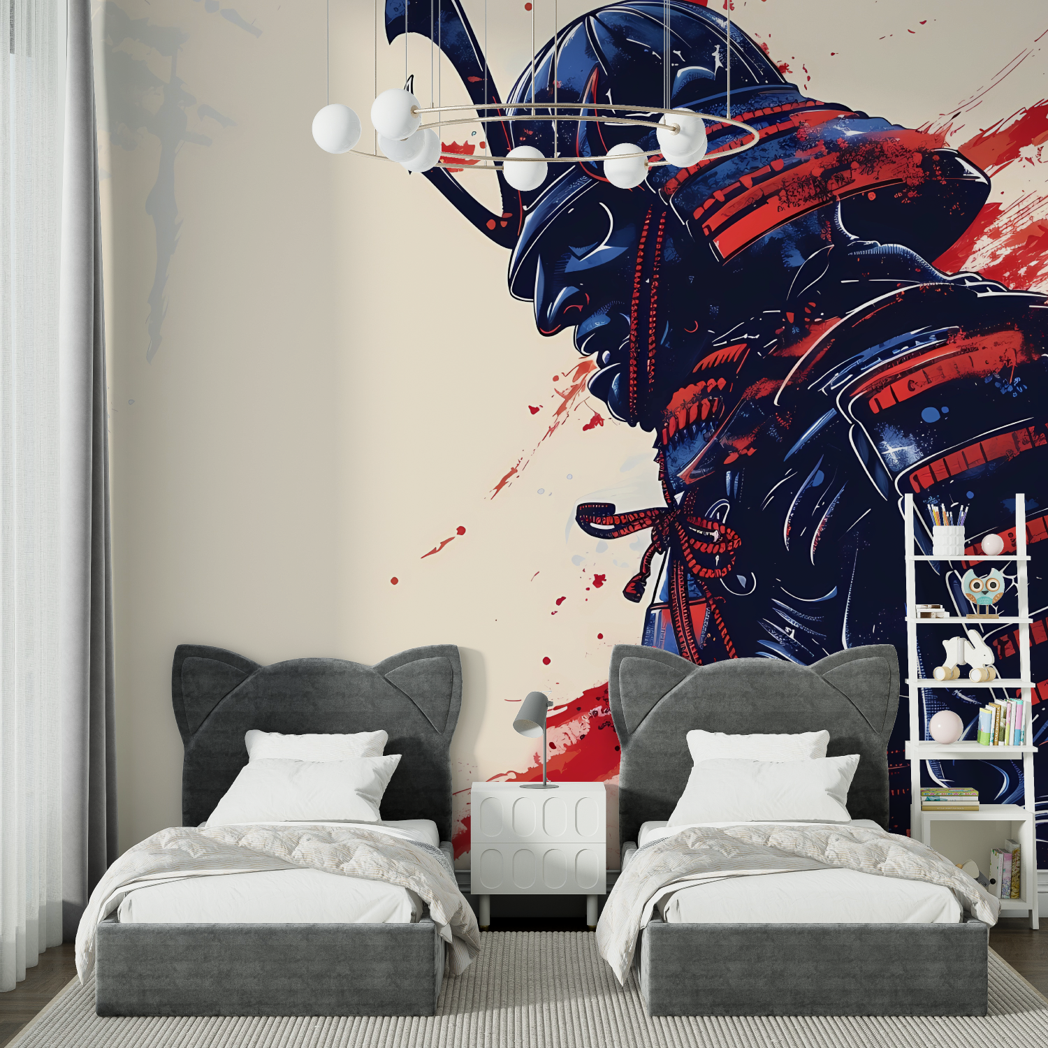 Papier Peint Samourai Coloré - chambre garçon lit