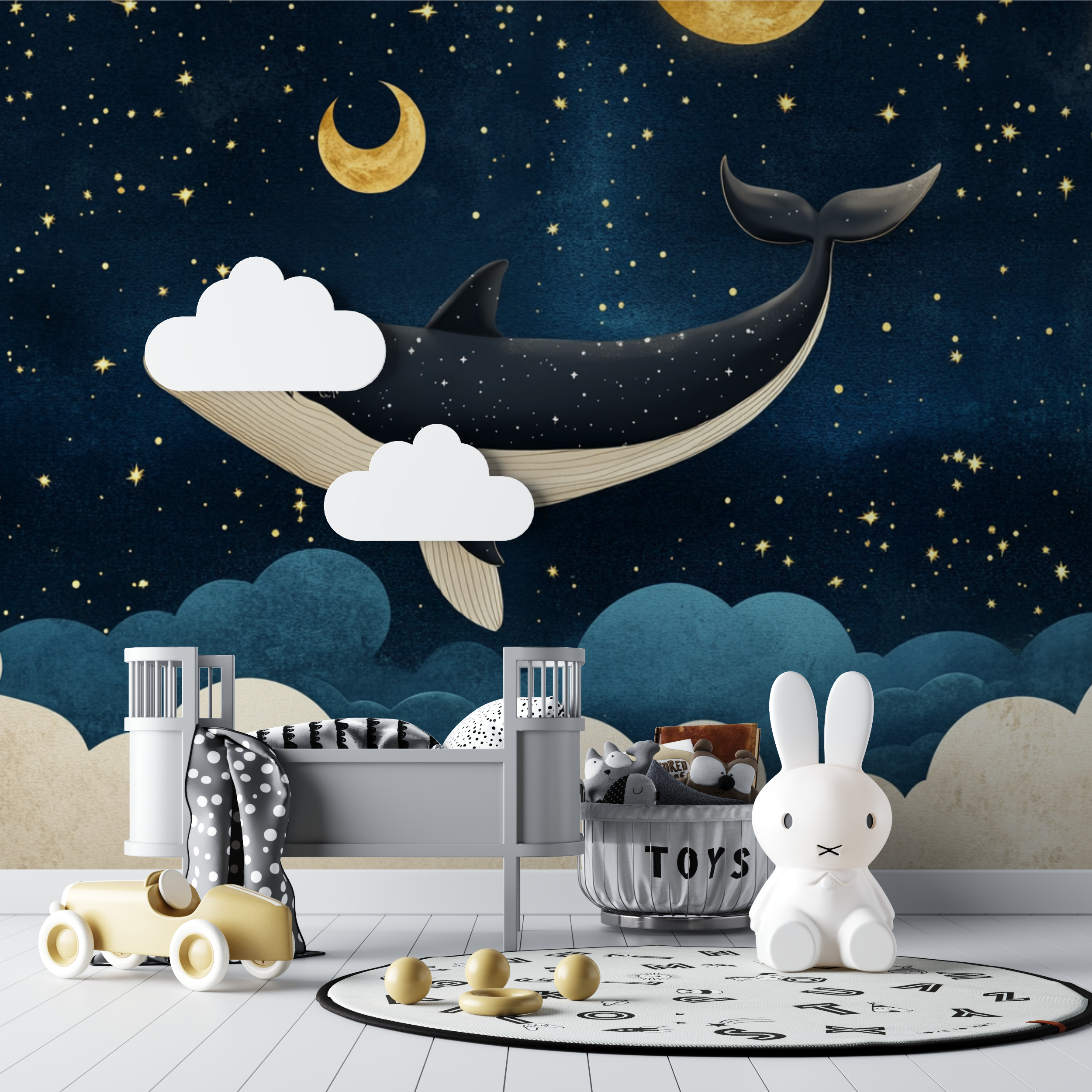 Papier peint baleine nocturne bebe tipi