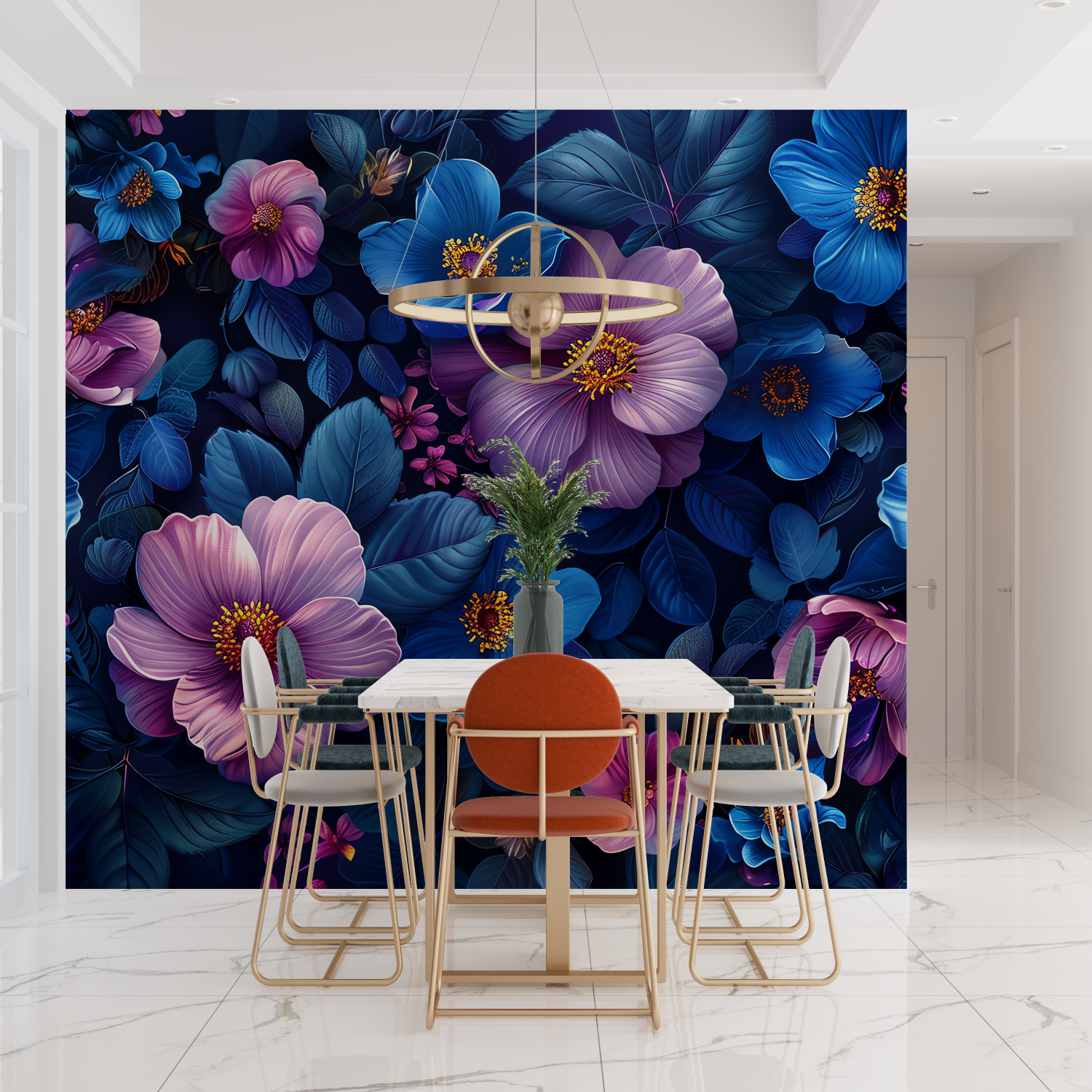 Papier Peint Fleurs Bleu Violet - tendances