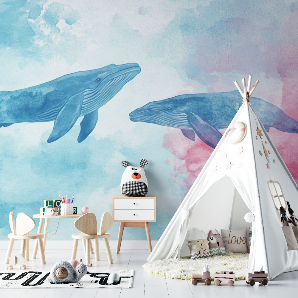 Papier peint baleine pastel chambre bebe