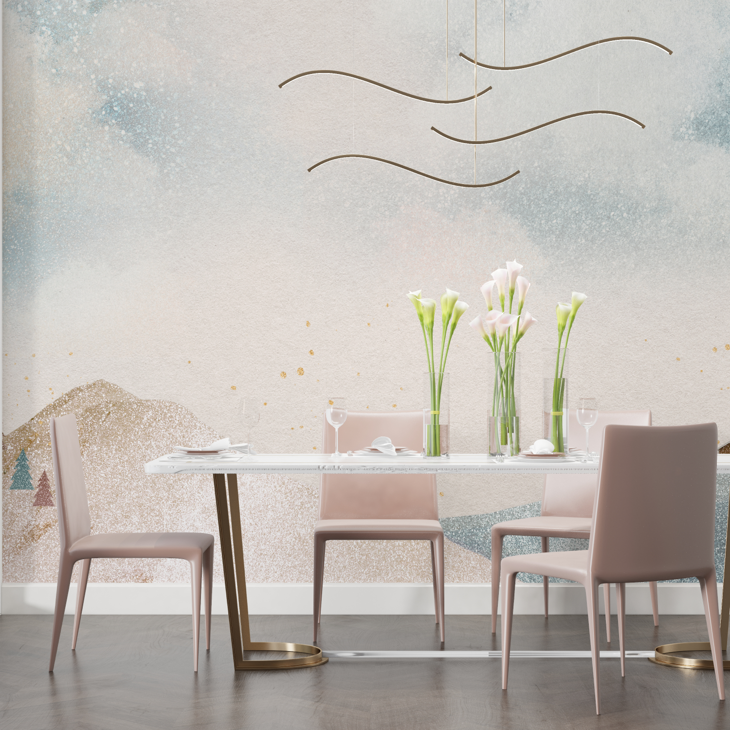 Papier peint aquarelle scandinave bebe salon
