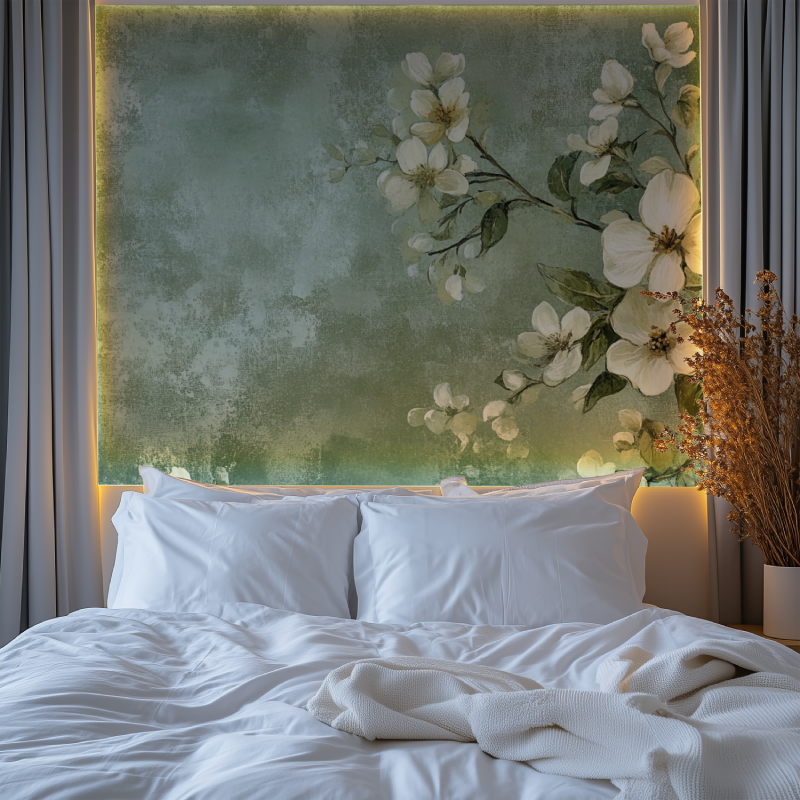 Papier peint vintage fleurs vert chambre premium