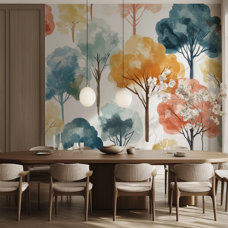 Papier peint arbre chambre fille salle manger tendance
