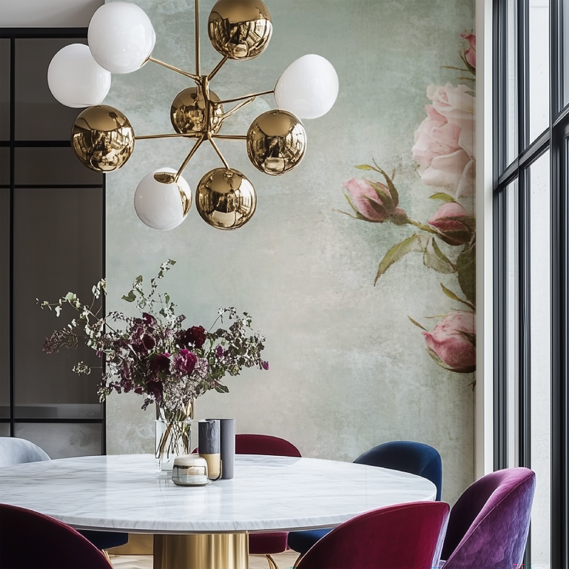 Papiers peints fleurs vintage salon chaise