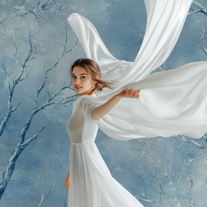 Papier peint arbre bleu givre modele