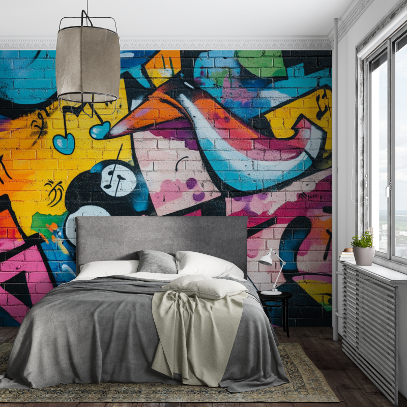 Papier peint brique et tag music piece ados