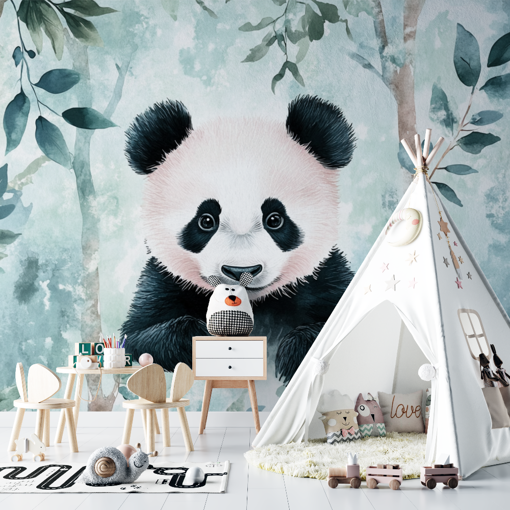 Papier peint panda et foret enchantee chambre bebe