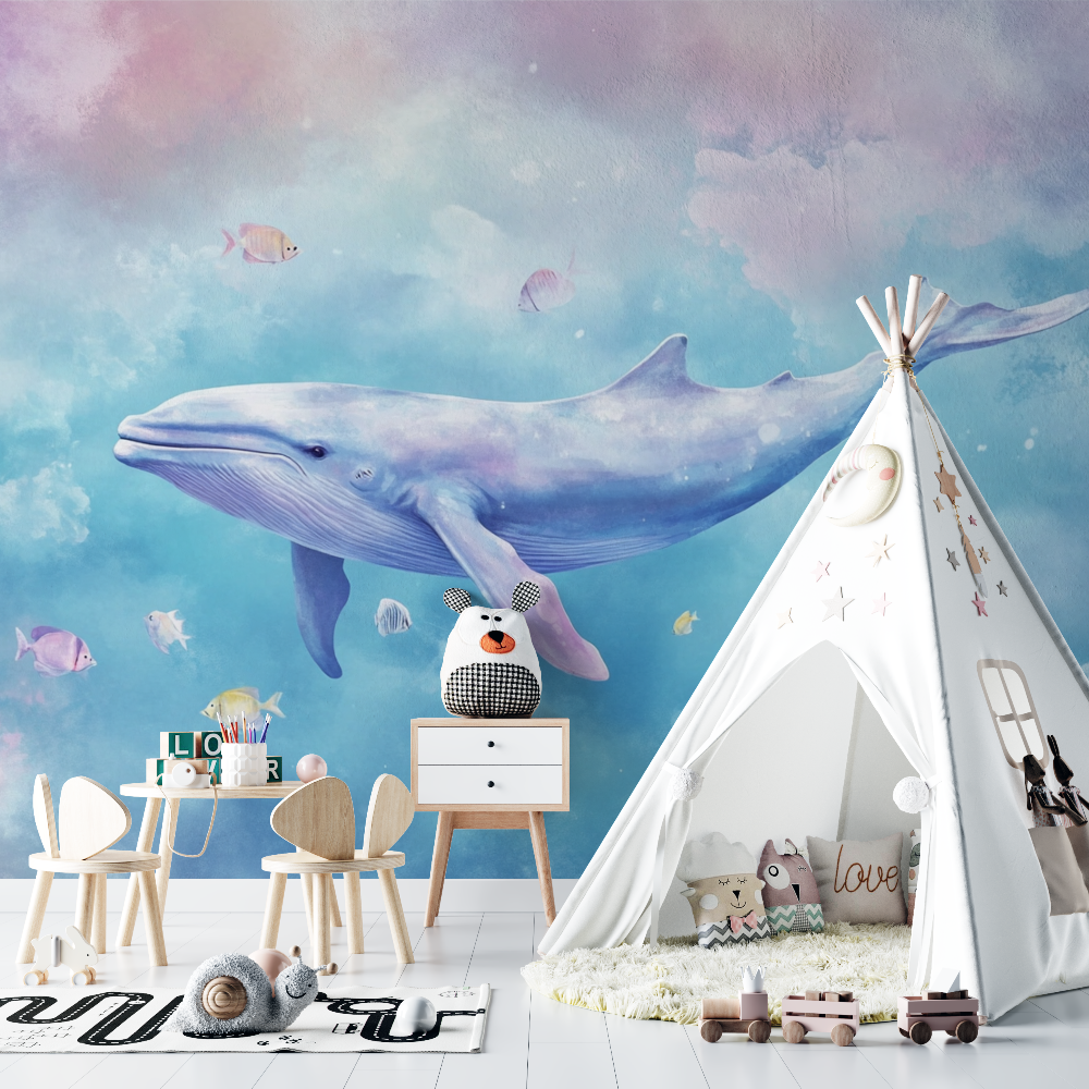 Papier peint marin baleine et ocean chambre bebe