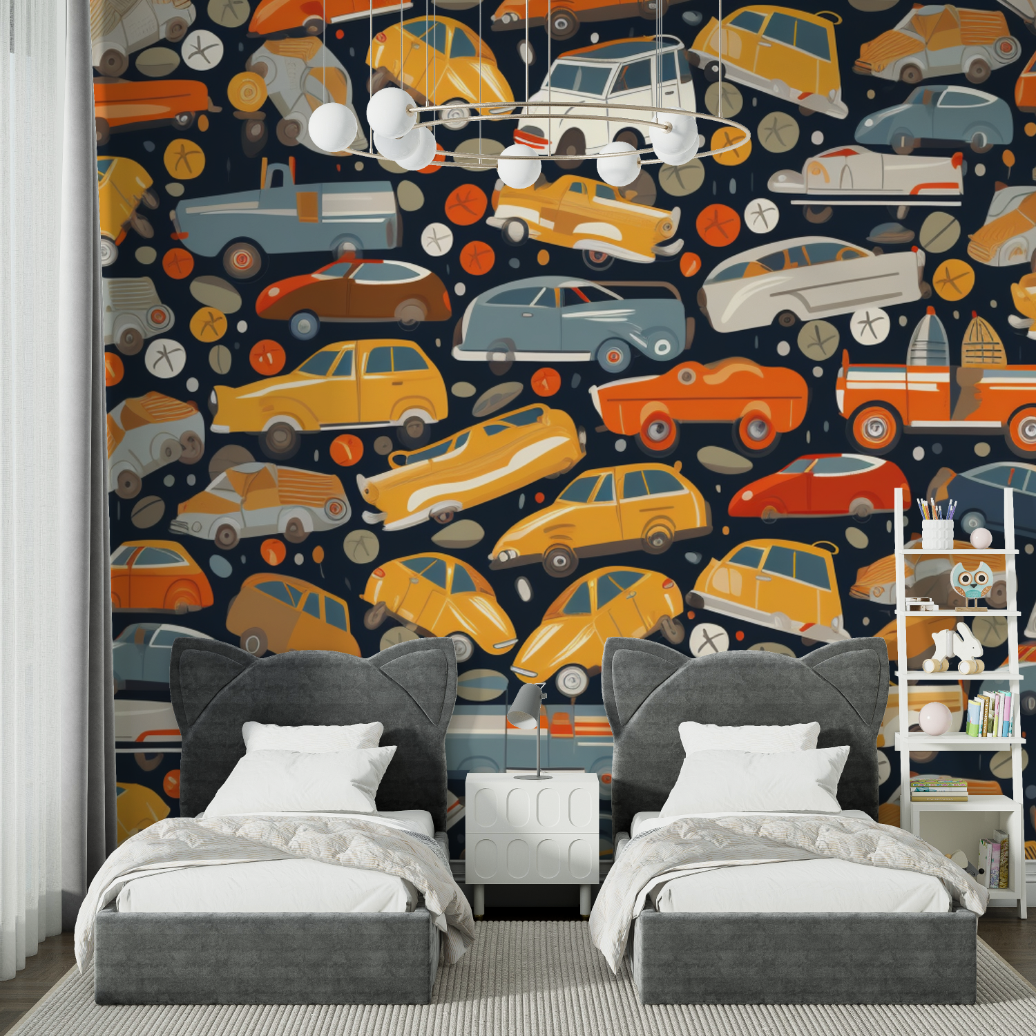 Papier peint motif voiture chambre spiderman