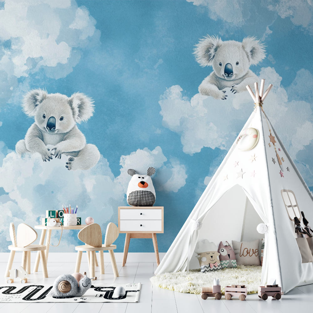 Papier peint koala en apnee dans le ciel chambre bebe