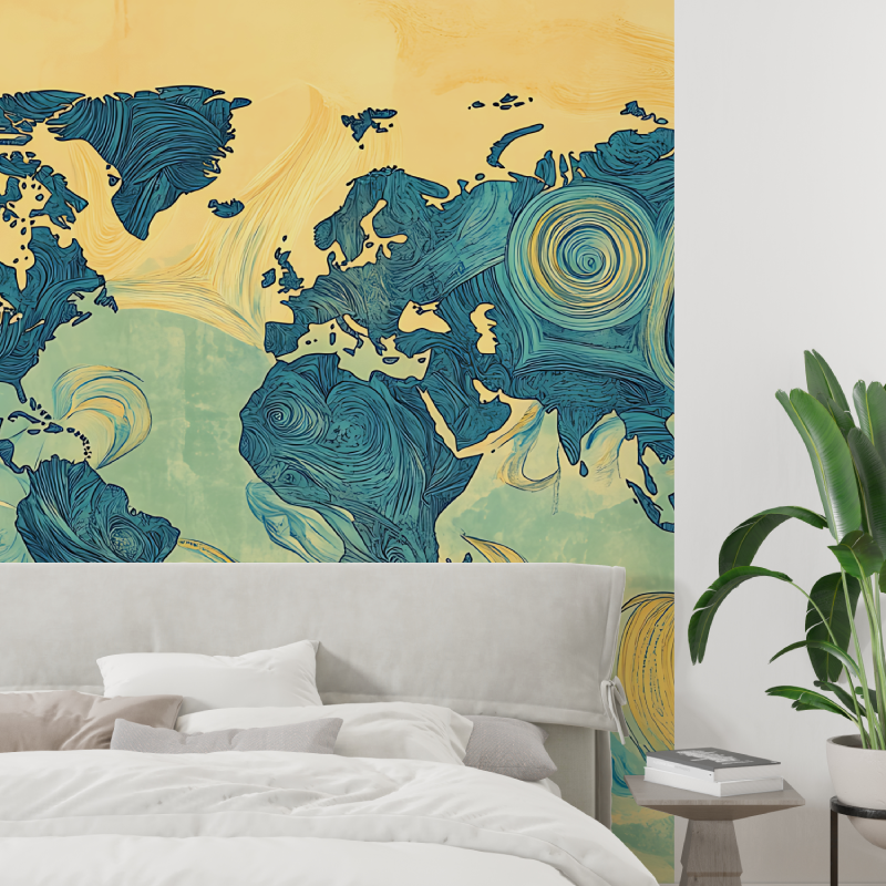 Papier peint carte du monde design tapisserie tendance