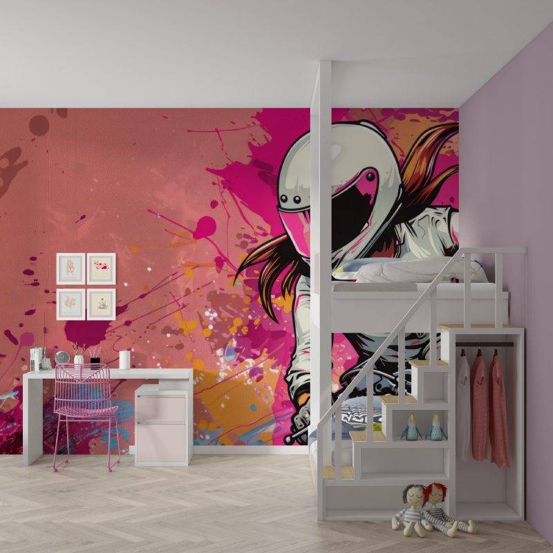 Papier peint moto fille mur chambre fille