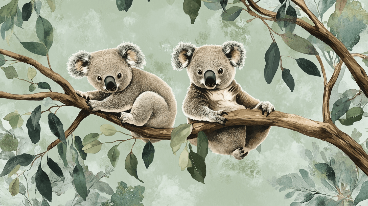 Papier Peint Koala Et Ombres Végétales