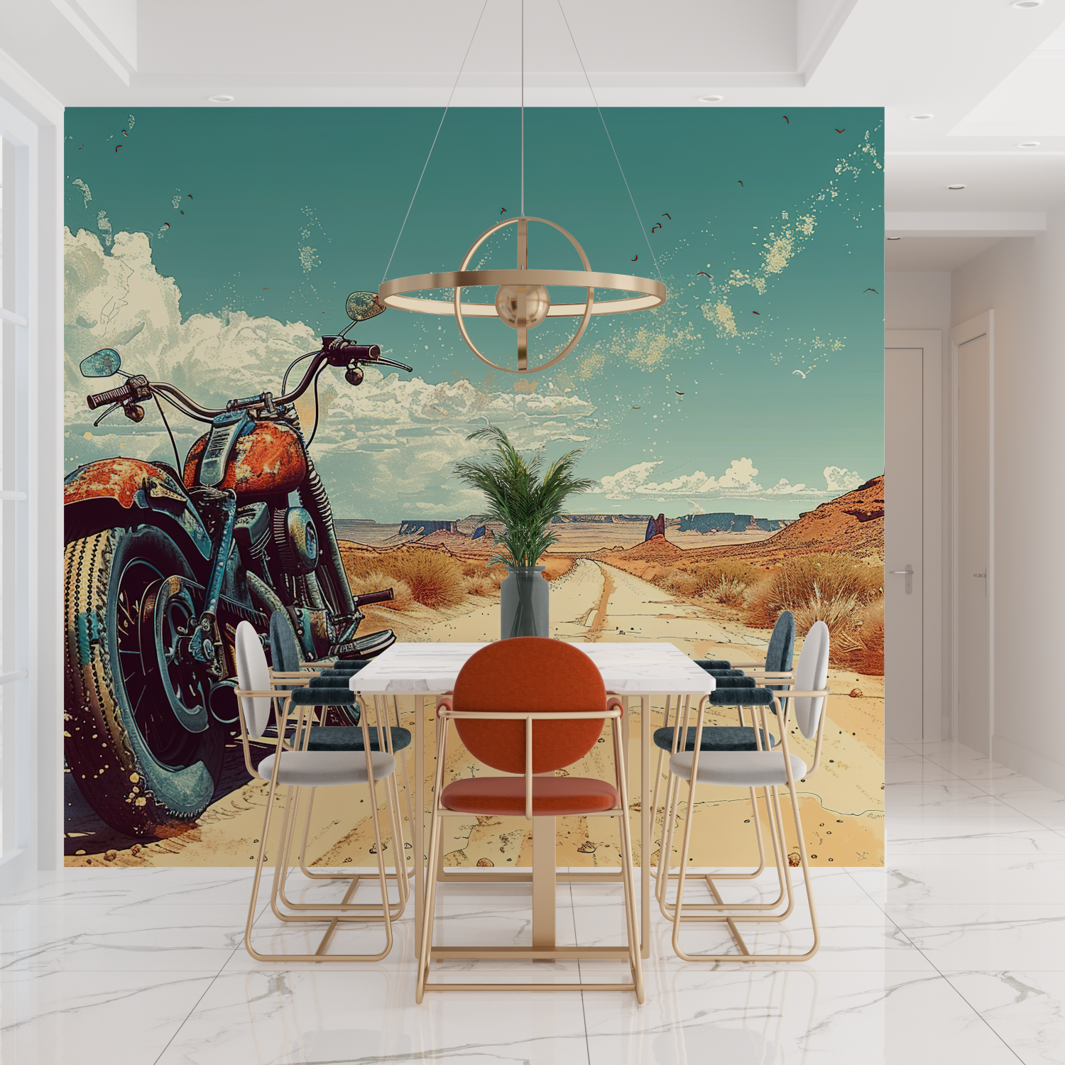 Papier peint moto vintage route 66 tendances