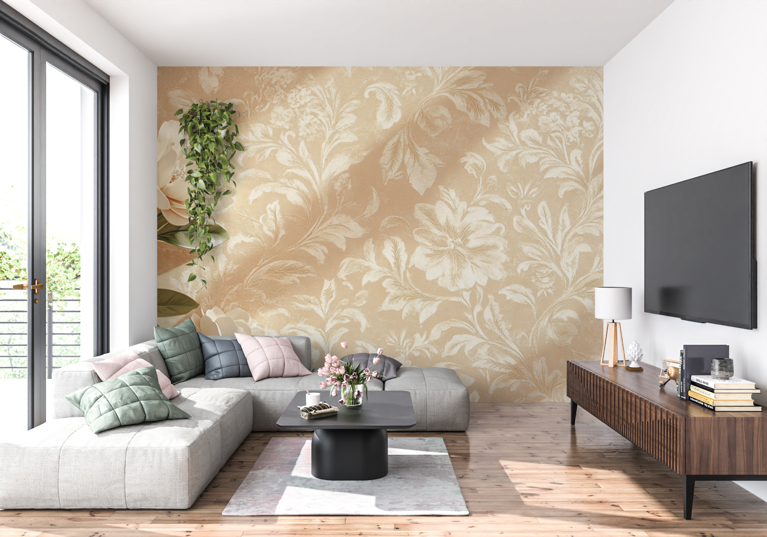 Papier peint terracotta avec to...re jaune panoramique 4murs