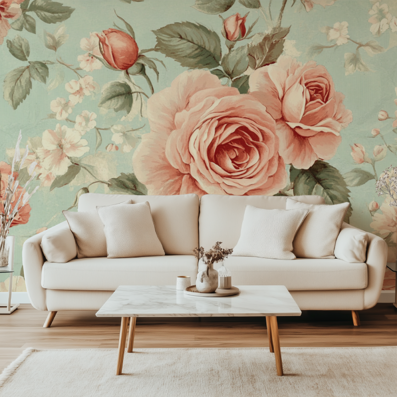 Papier peint xxl fleuri vintage canape simple