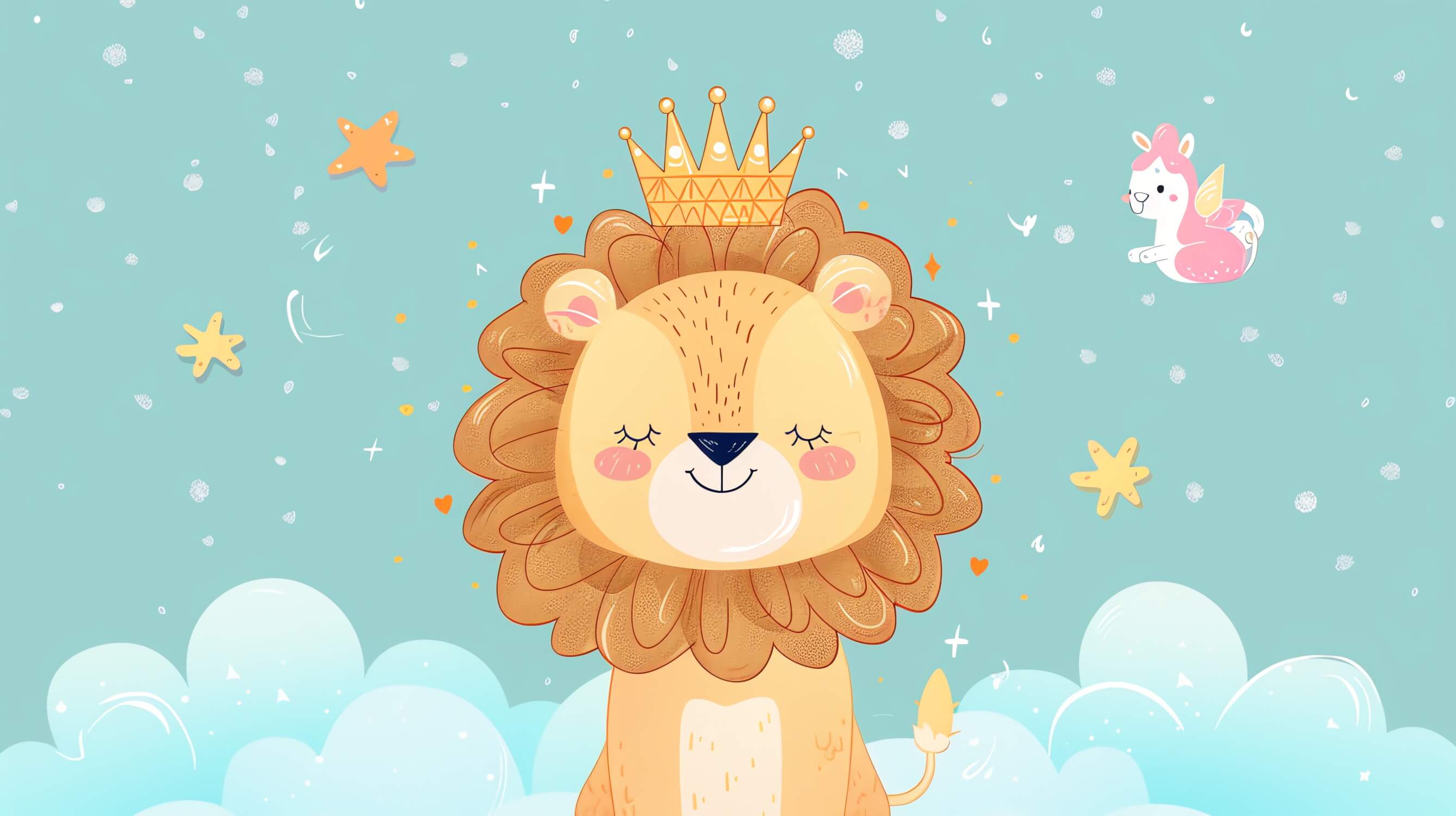Papier Peint Lion Bébé Turquoise