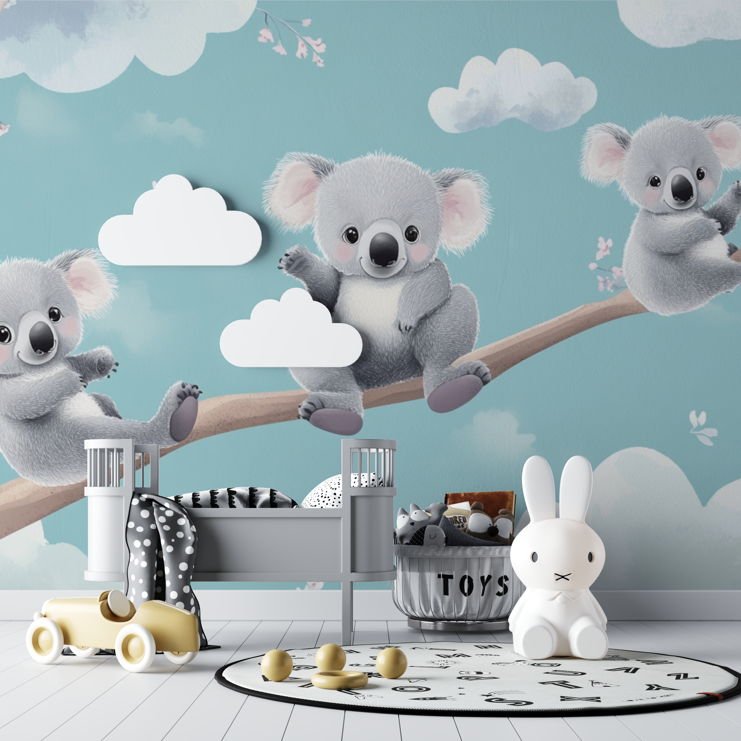 Papier peint koala sur fond de ciel pastel bebe tipi