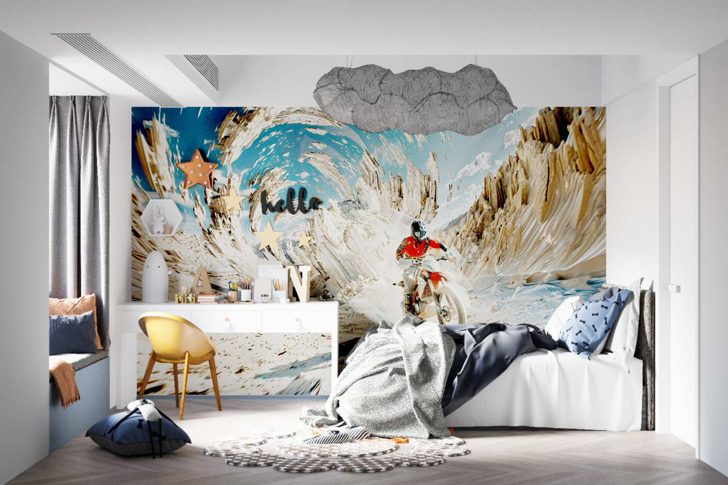 Papier peint moto cross trompe l oeil tapisseries murale