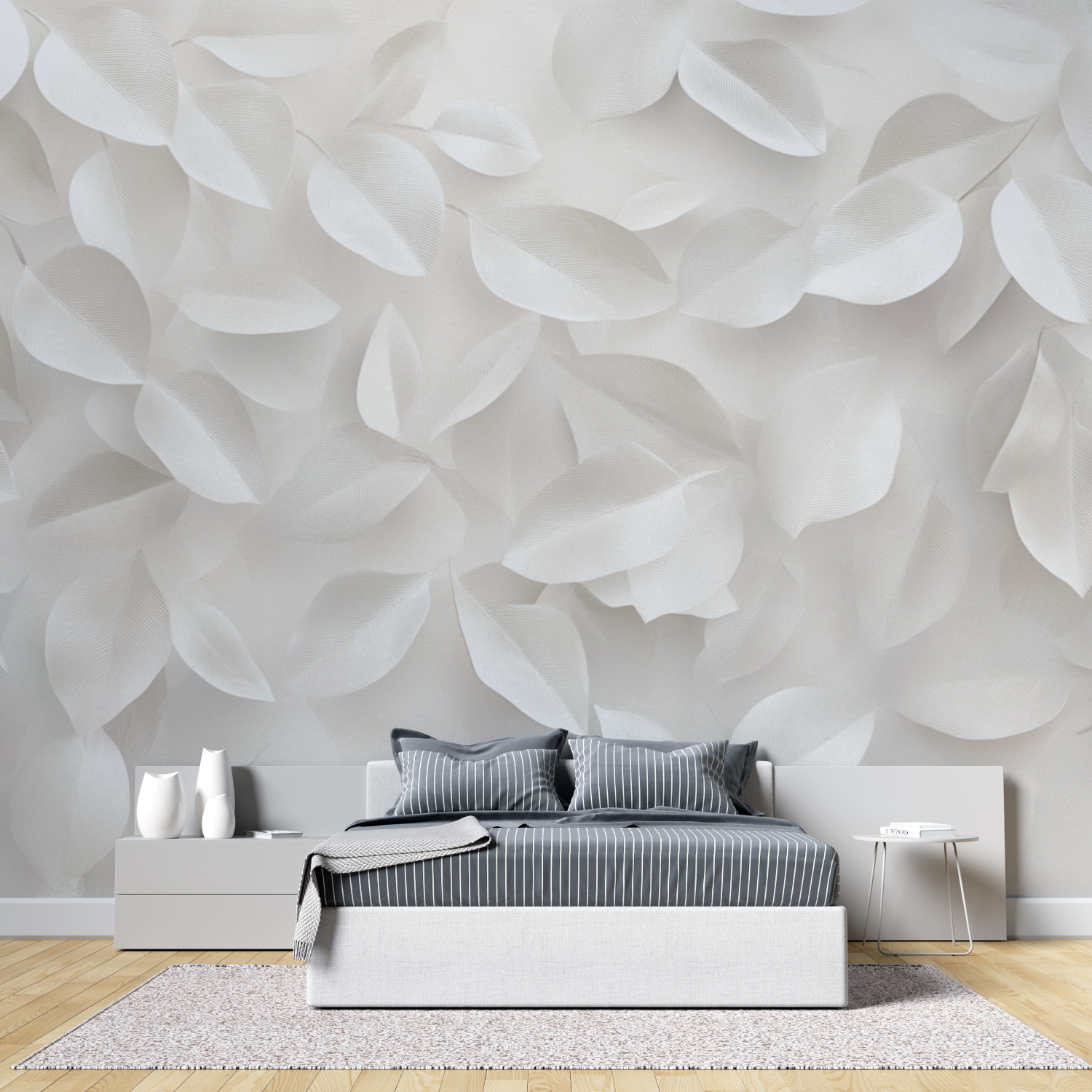 Papier peint aquarelle feuilles pastel douces tete de lit