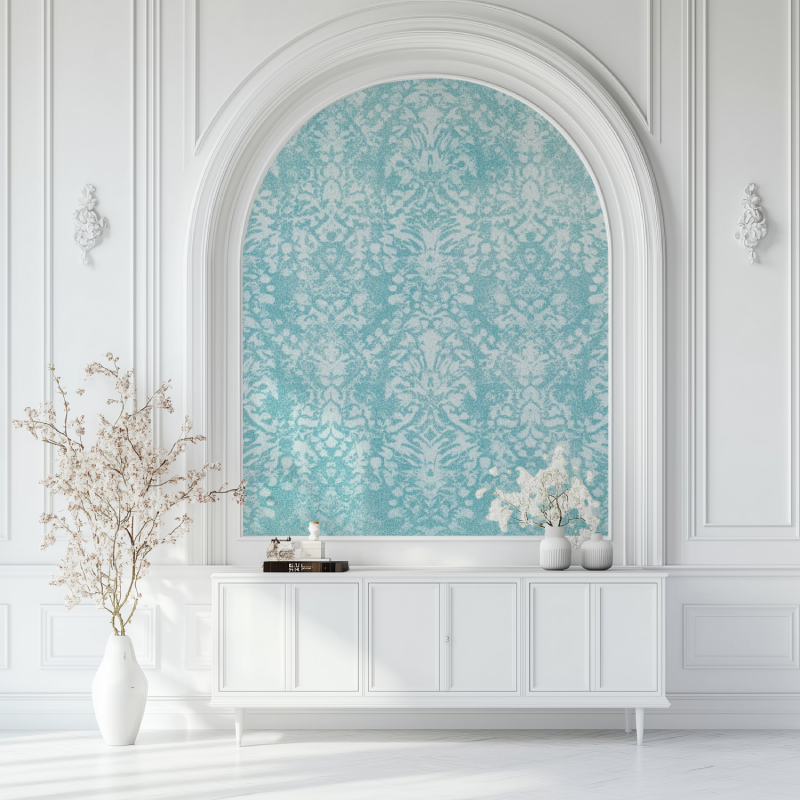 Papier peint vintage petits motifs salon blanc