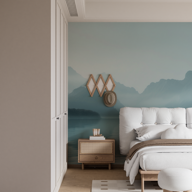 Papier peint sur mesure montagne lac brume mural