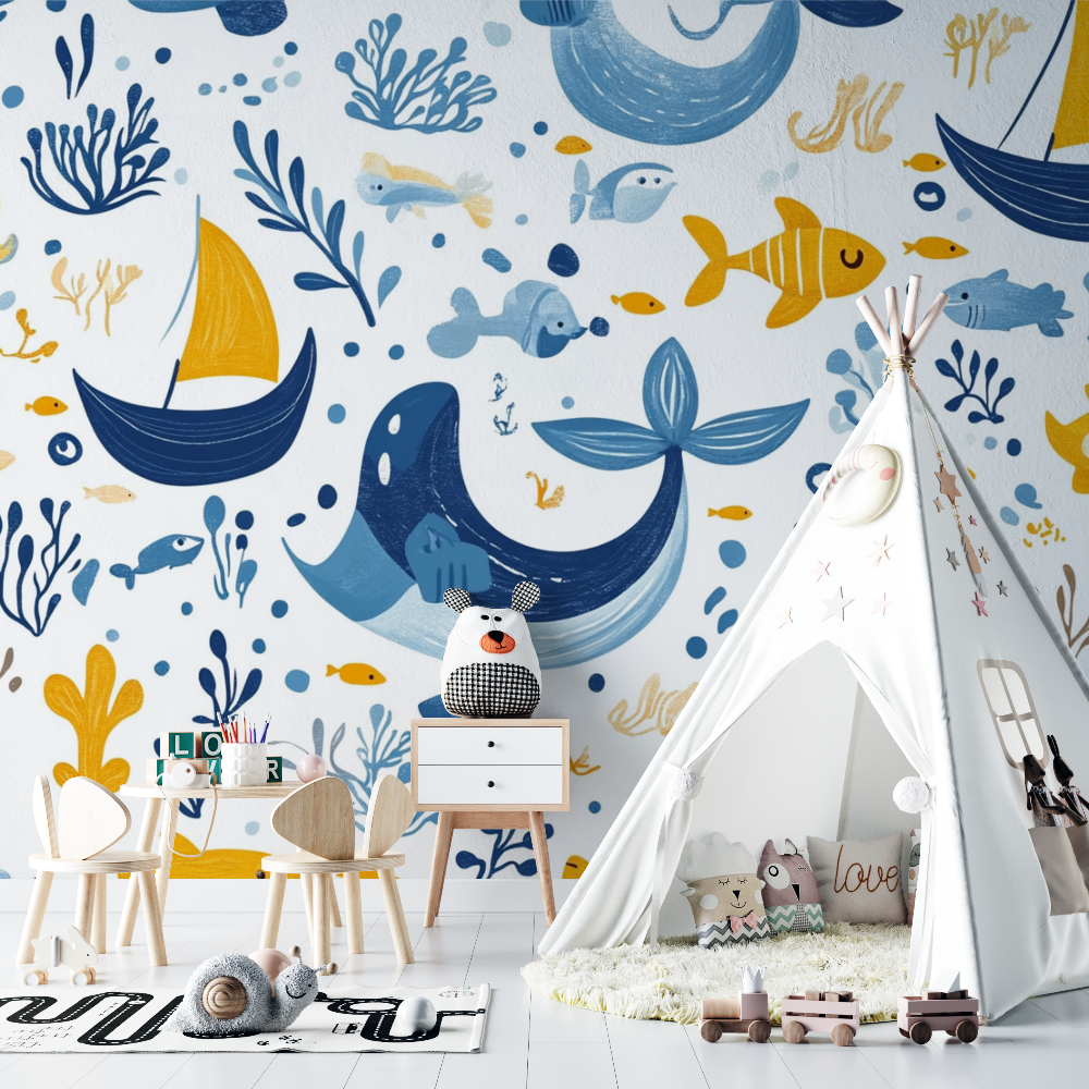 Papier peint marin style nautique chambre bebe