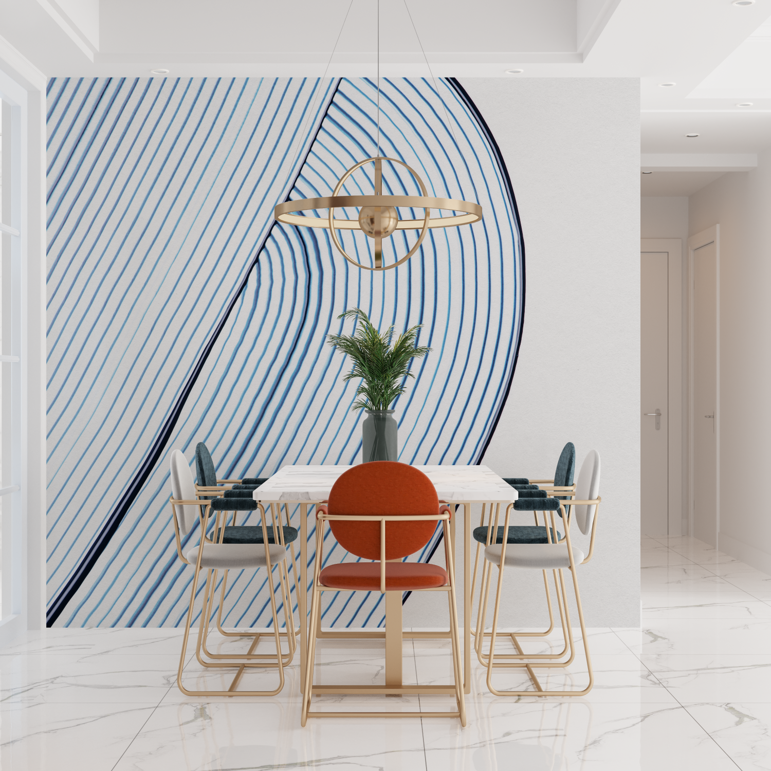 Papier peint aquarelle lignes bleu tendances