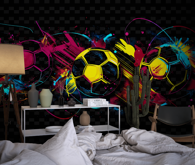 Papier peint ballon de foot noir chambre dado1