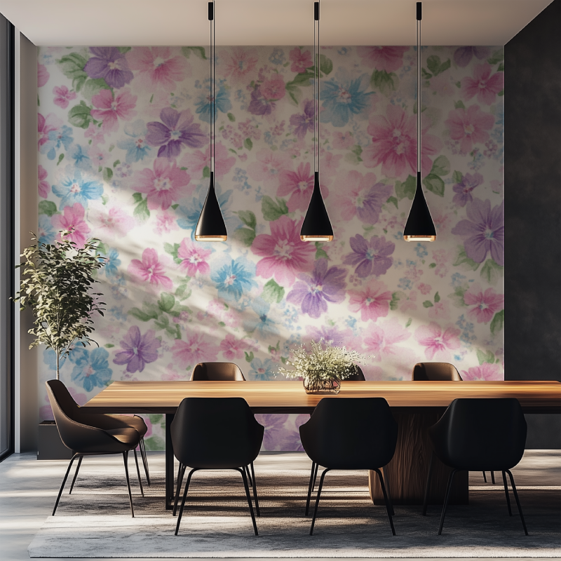 Papier peint fleur librty salle manger tapisserie