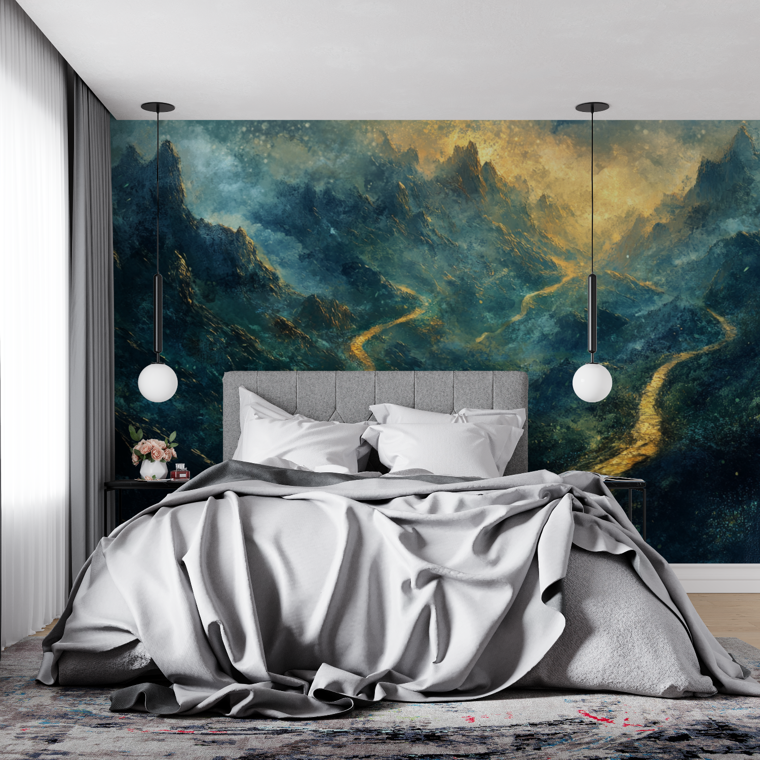 Papier peint aquarelle paysage sentier montagne 4murs