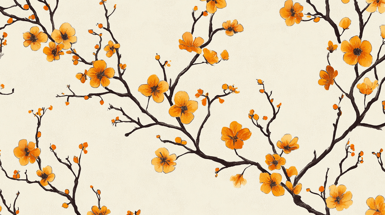 Papier Peint Vintage Fleurs Orange