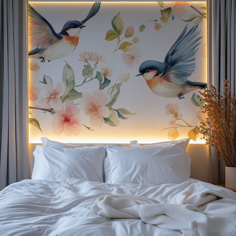 Papier peint fleur et oiseau chambre chambre premium