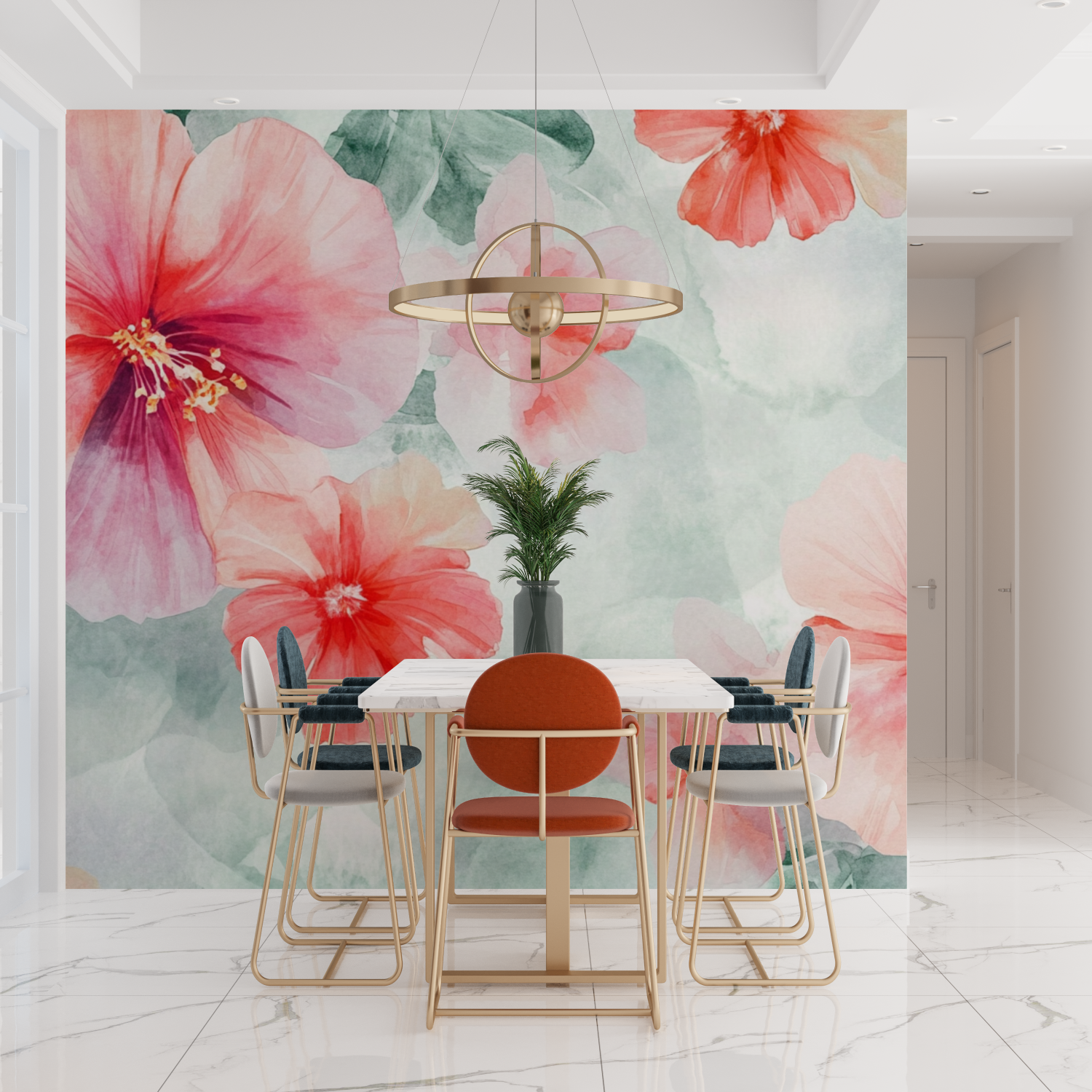 Papier peint aquarelle fleurs t...cales en degrade tendances