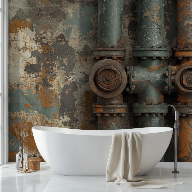 Papier peint vintage tuyaux sdb