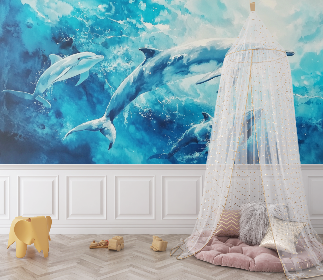 Papier peint baleine et dauphins bebe