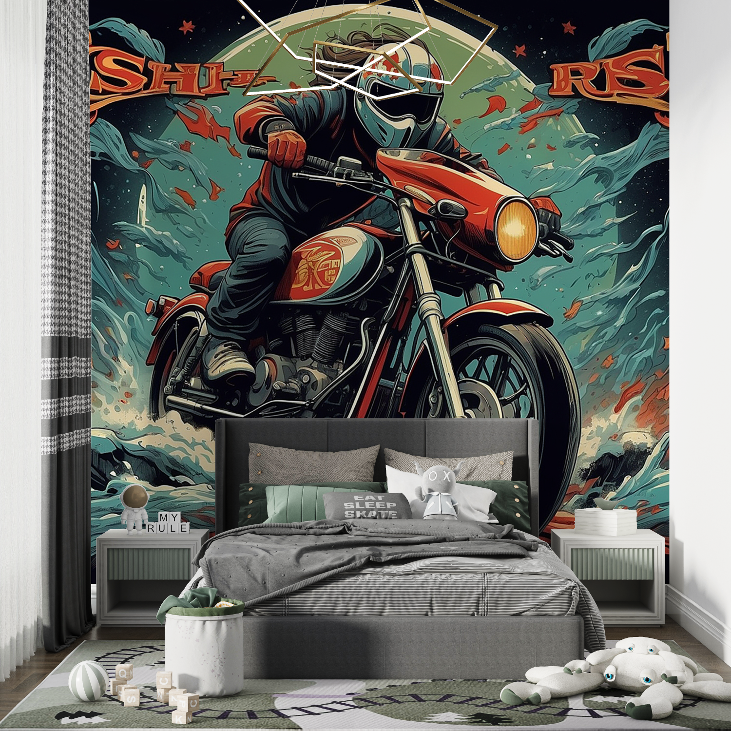 Papier peint graffiti moto japonais chambre de garcon