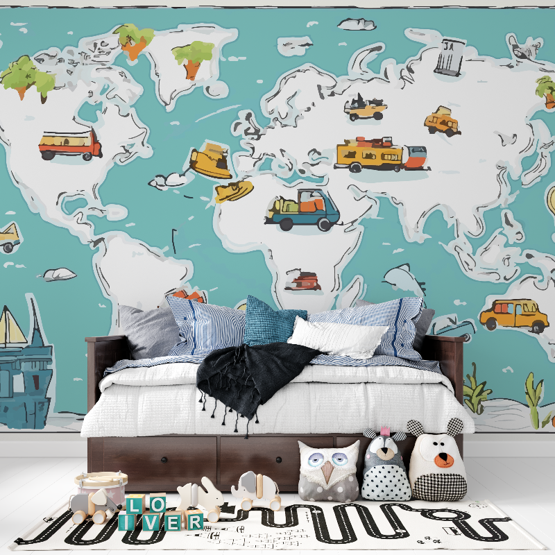 Papier peint enfant carte du monde panoramique garcon