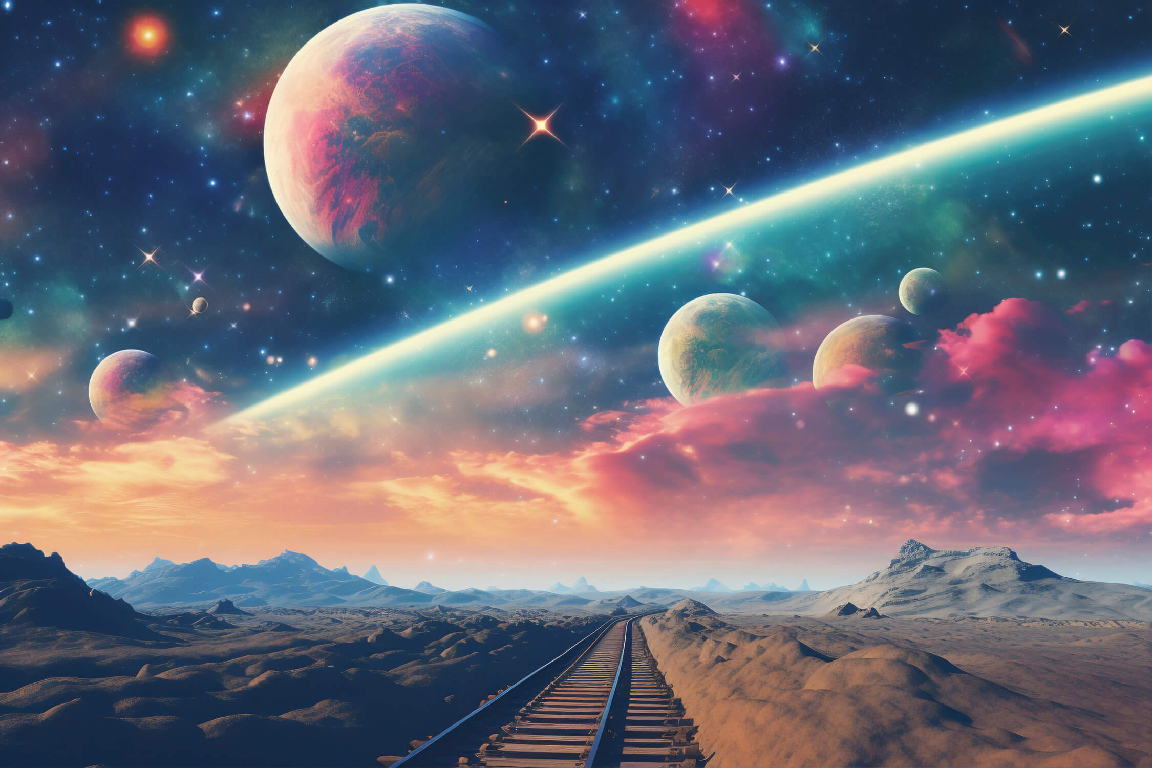 Papier Peint Espace Nébuleuse Et Planètes