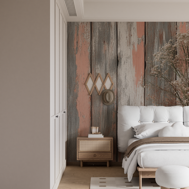 Papier peint terracotta effet bois flotte mural