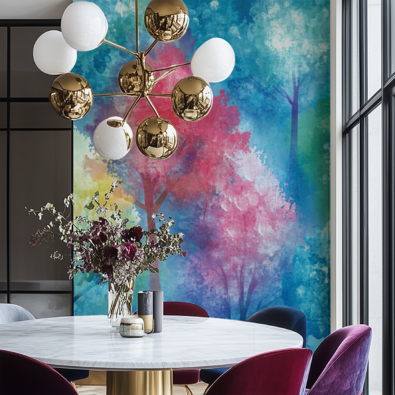 Papier peint arbre chagall salon chaise