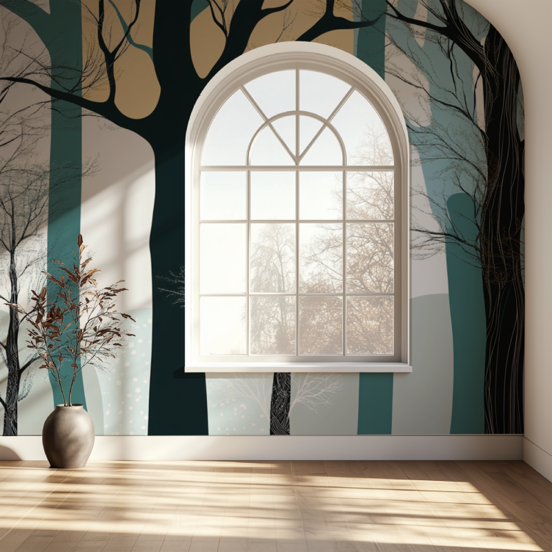 Papier peint arbre rayures fenetre papier