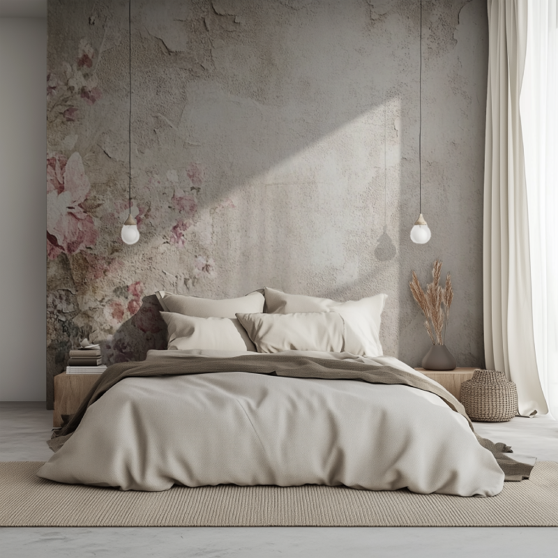 Papier peint vintage imitation tissus lit 1234