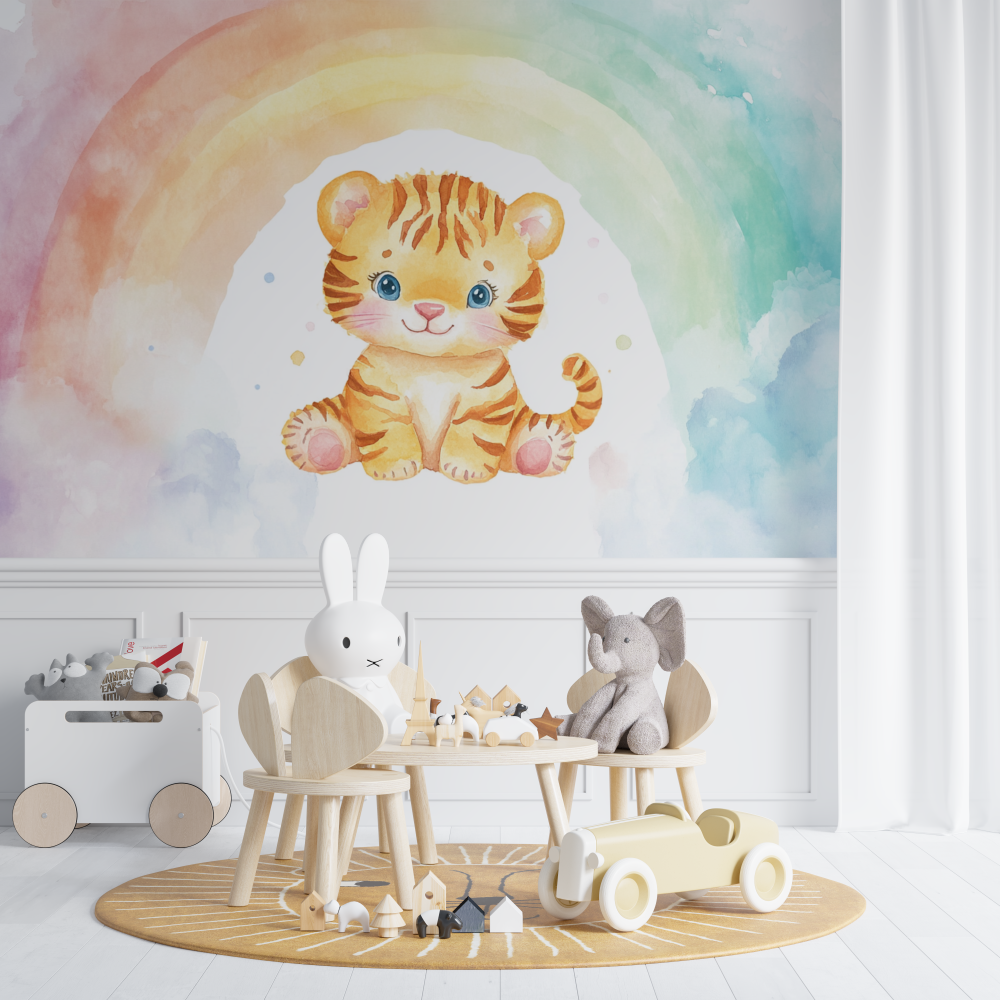 Papier peint tigre arc en ciel chambre de bebe