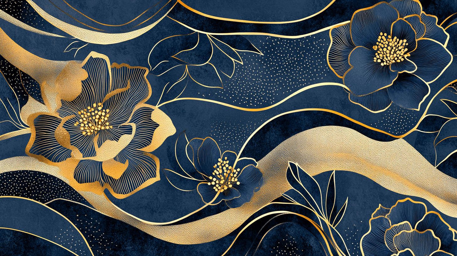 Papier Peint Fleur Graphique Deco Bleu