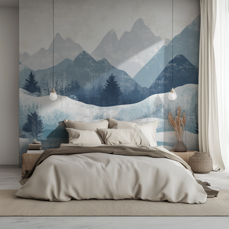 Papier peint vintage nordique lit 1234